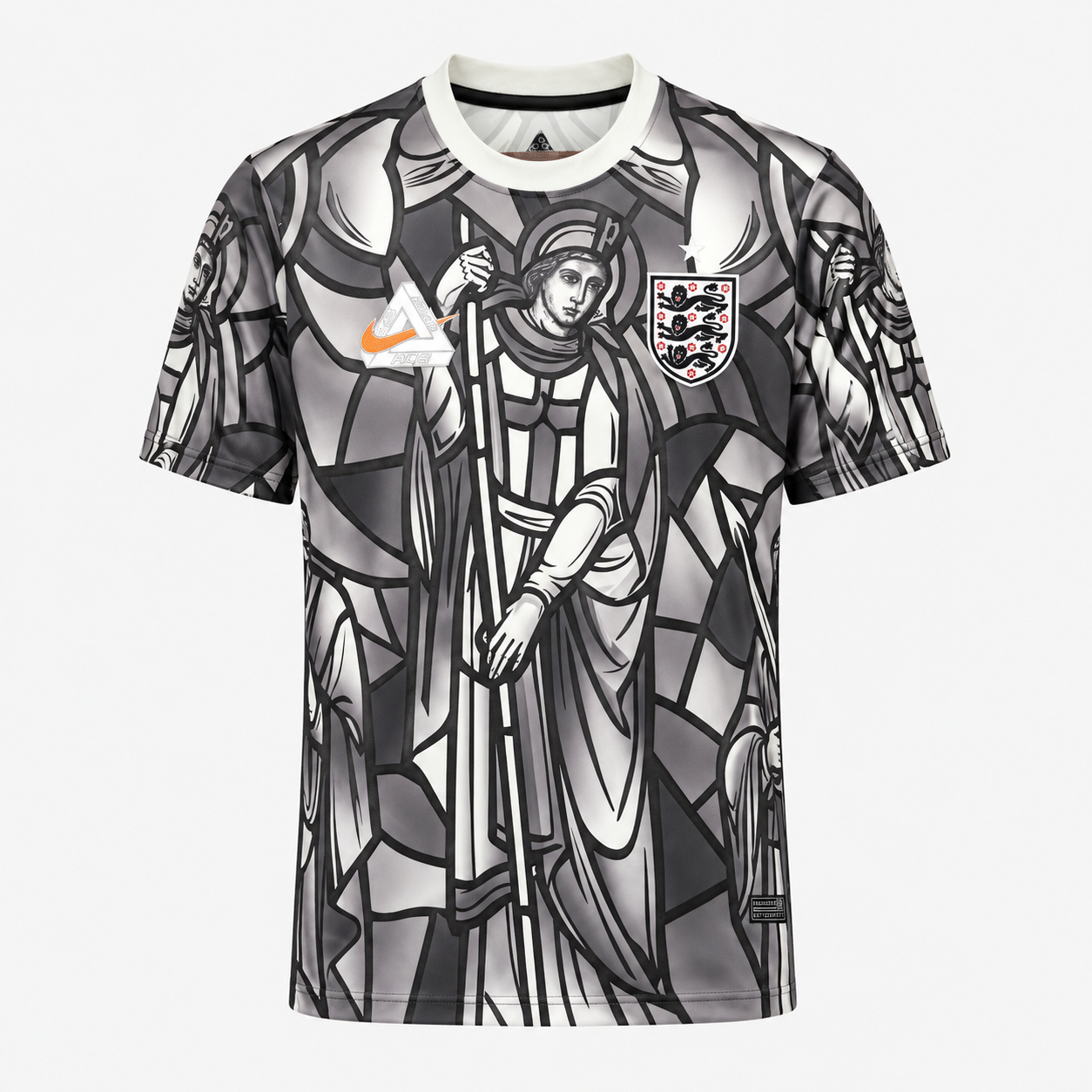 St. George stained glass football shirt in black and cream front view