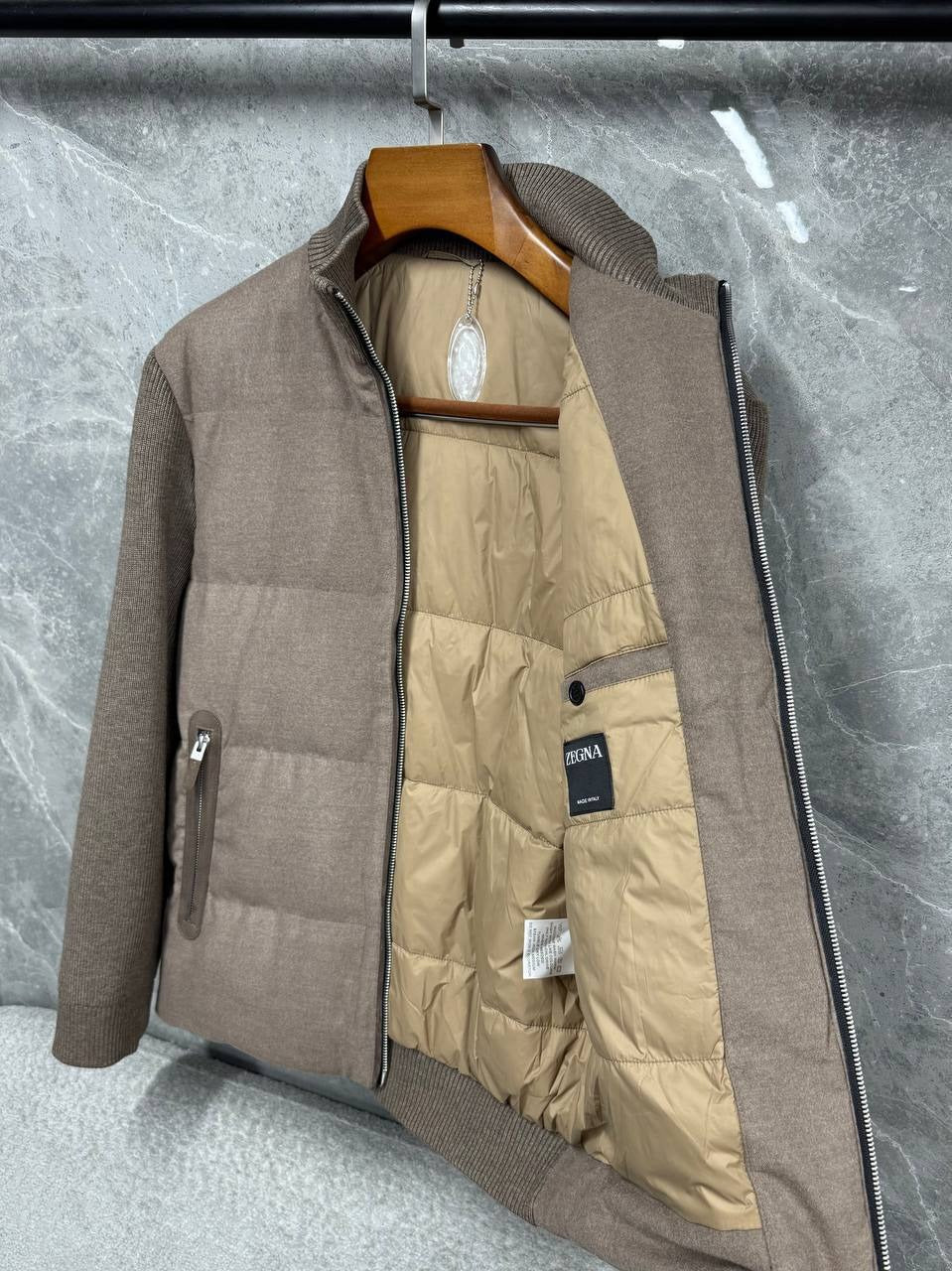 Wool Blend Quilted Jacket - Espresso Brown