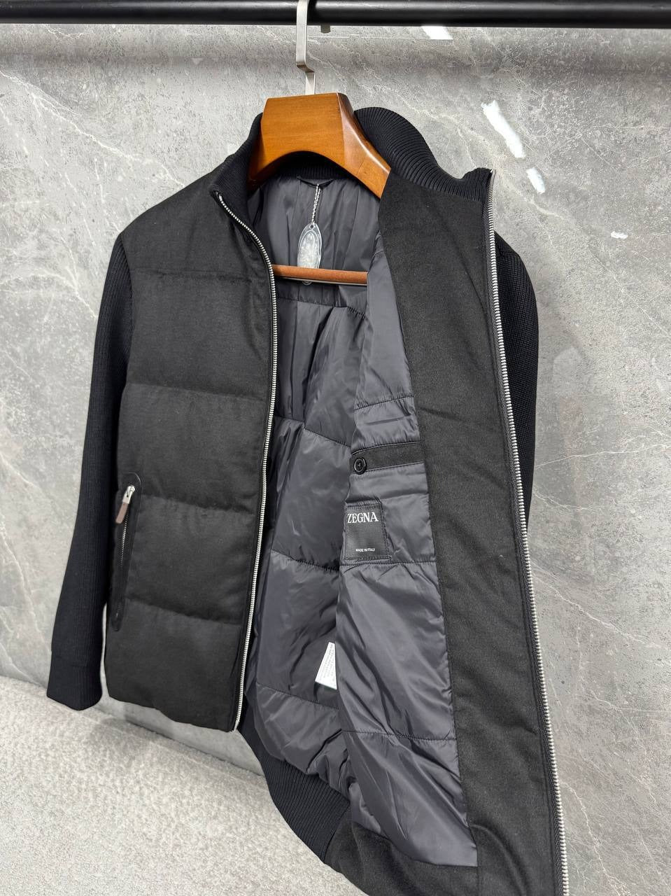 Wool Blend Quilted Jacket - Jet Black