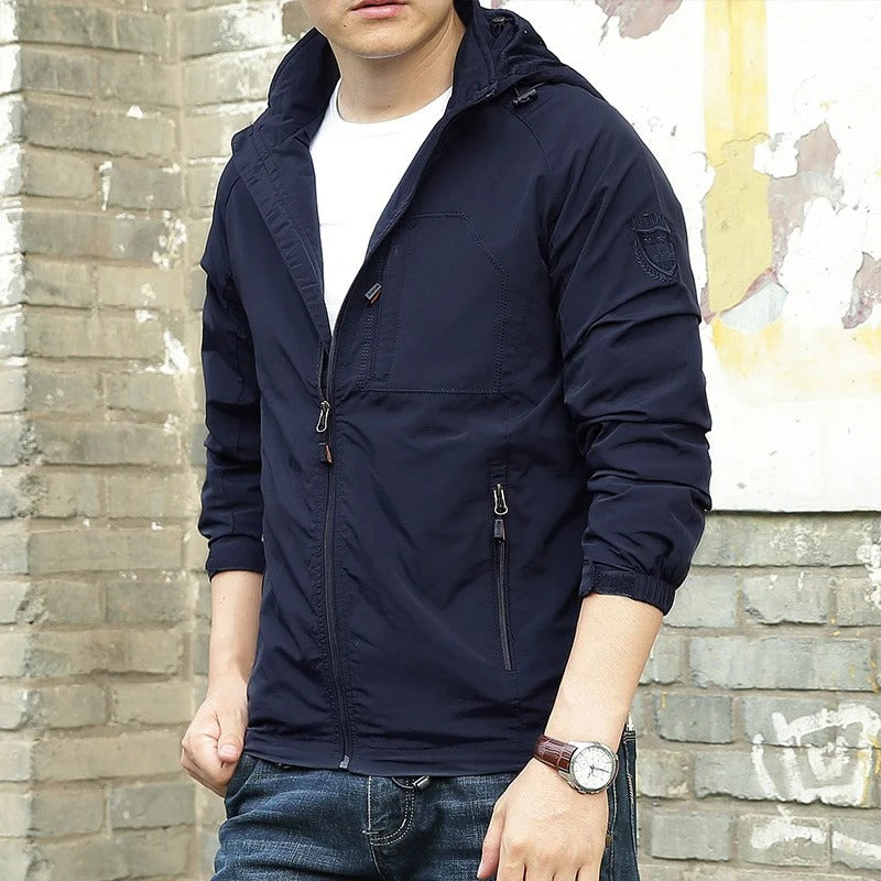 Lightweight Jacket with Removable Hood – Navy Blue