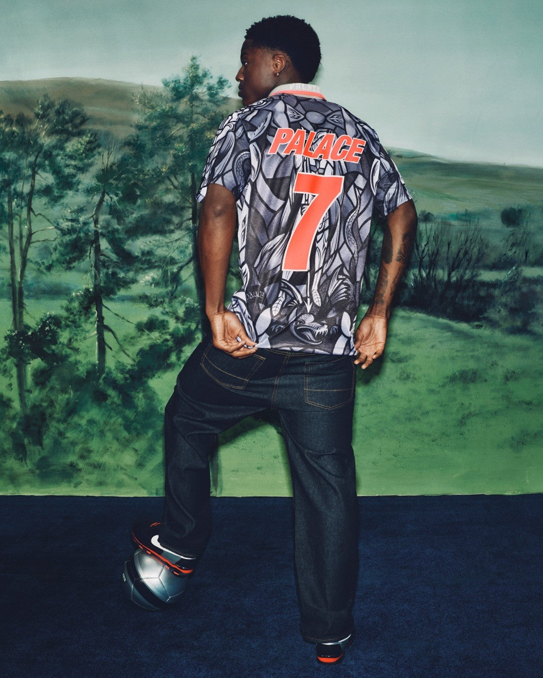 St. George stained glass football shirt with red trim full print